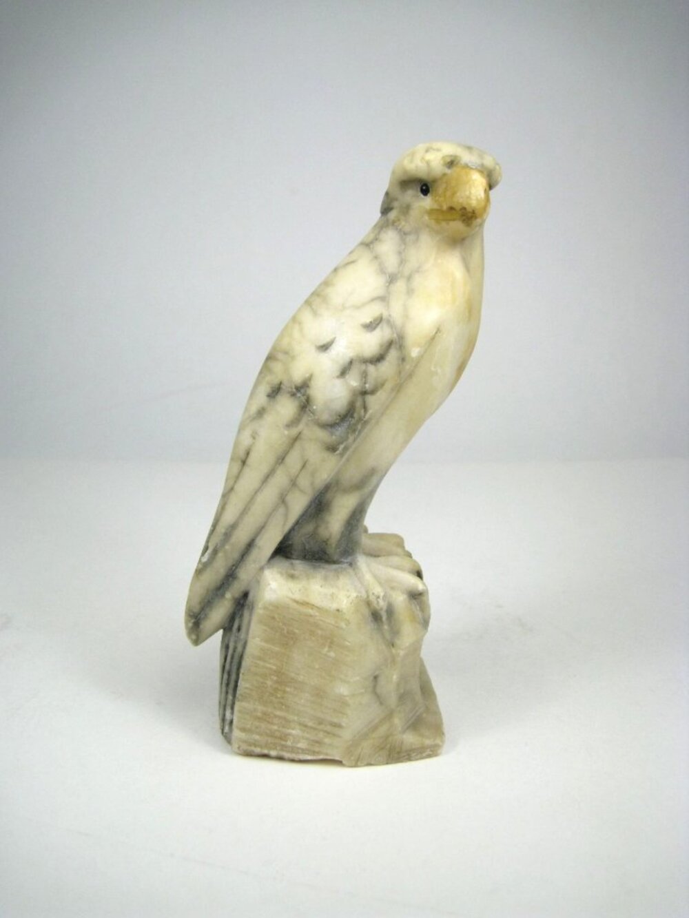 Hand Carved Stone Bird Figurine 6 inch Glass Eyes Eagle Falcon